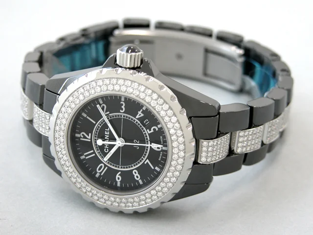 シャネル CHANEL時計 J12 33mm ブラックセラミック ダイヤベゼル センターダイヤブレス ブラック/センターダイヤ H1338