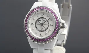 シャネル ラミック 宝石 ダイヤモンド ピンクサファイア タイプ レディース J12 29 H3243 時計 コピー